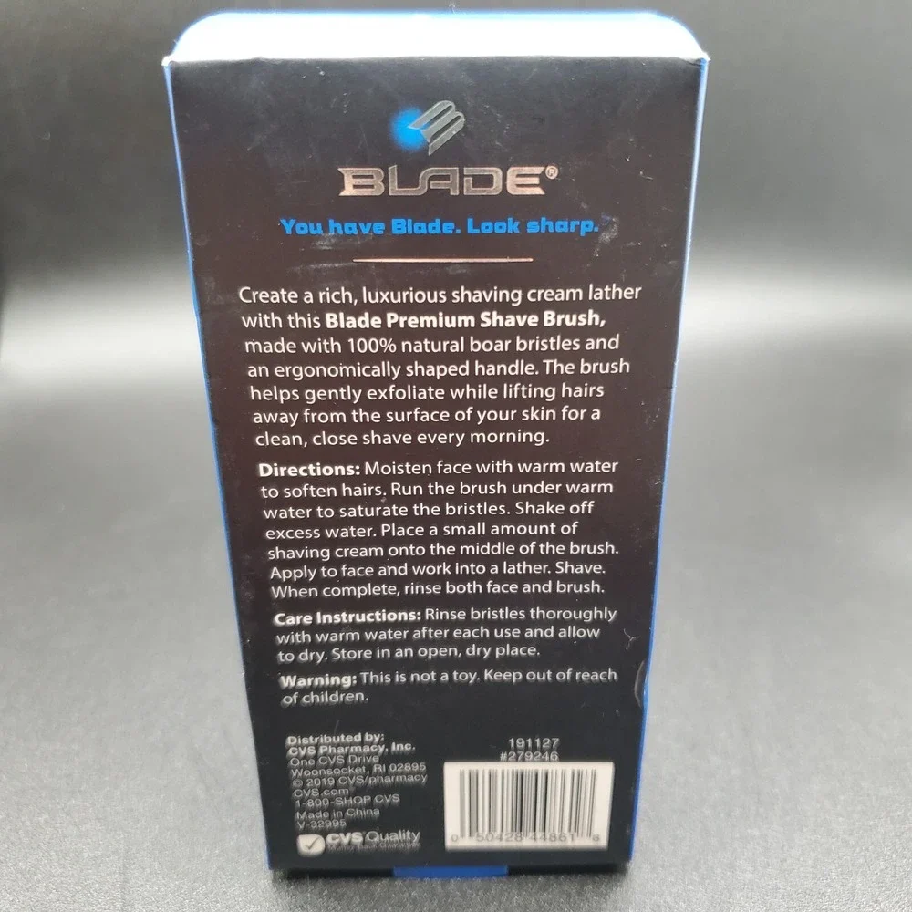 Blade for Men Premium Shave Brush 100% Natural Boar Hair Bristles NIB